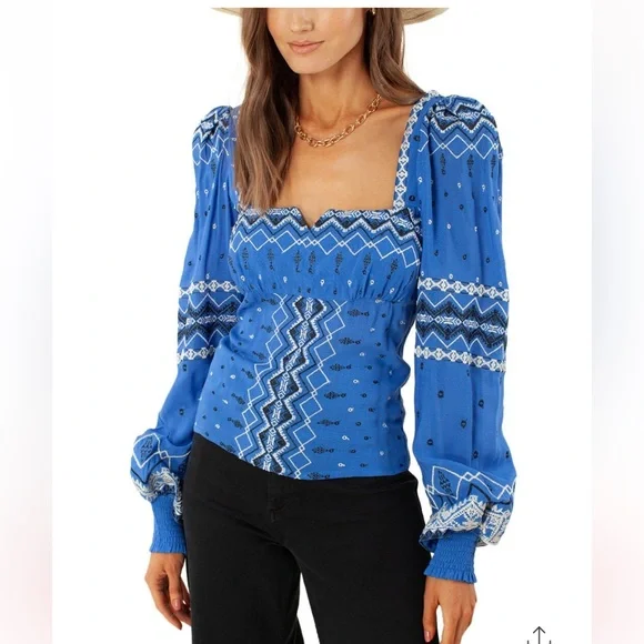 Hale Bob Hassina Embroidery Top in Blue, Size Small - Picture 8 of 16
